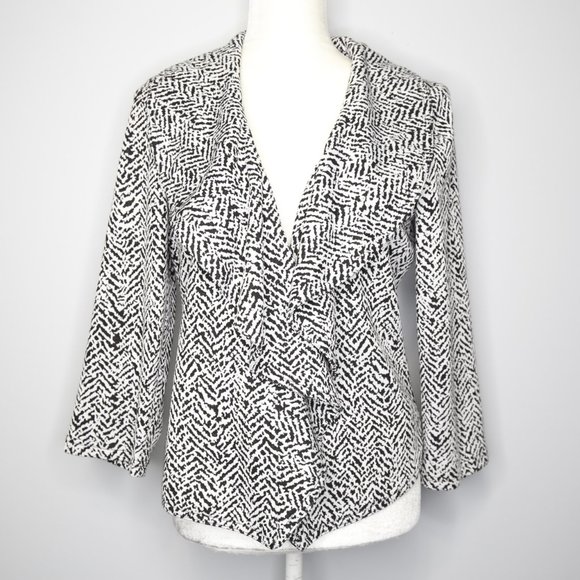 Calvin Klein Jackets & Blazers - Calvin Klein Black/White Lightweight Open Front Ruffle 3/4 Sleeve Lined Blazer